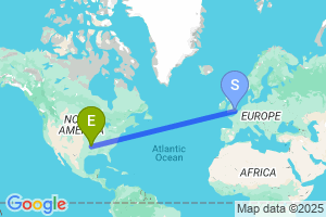 Map of the flight from London Gatwick to Hot Springs