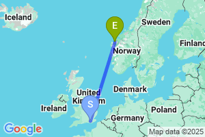 Map of the flight from London Gatwick to Orsta / Volda Hovden