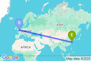 Map of the flight from London Gatwick to Zhoushan