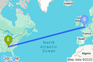 Map of the flight from London Gatwick to Huntsville