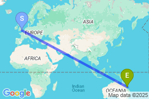 Map of the flight from London Gatwick to Hamilton Island