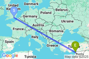 Map of the flight from London Gatwick to Antakya