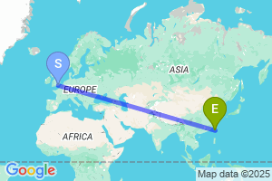 Map of the flight from London Gatwick to Hualien