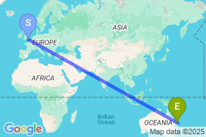 Map of the flight from London Gatwick to Hervey Bay