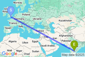 Map of the flight from London Gatwick to Hyderabad