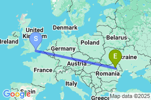 Map of the flight from London Gatwick to Iasi