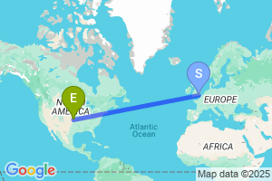 Map of the flight from London Gatwick to Wichita