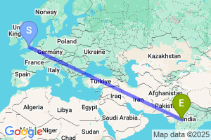 Map of the flight from London Gatwick to Indore