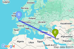 Map of the flight from London Gatwick to Isfahan