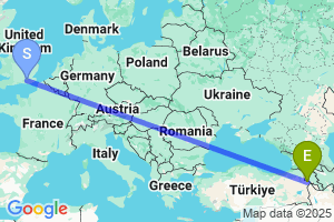 Map of the flight from London Gatwick to Igdir