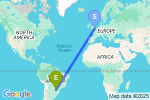 Map of the flight from London Gatwick to Foz do Iguaçu