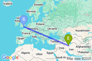 Map of the flight from London Gatwick to Imam Khomeini International