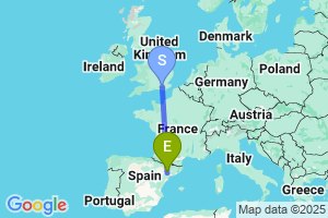 Map of the flight from London Gatwick to Lleida