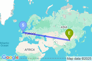 Map of the flight from London Gatwick to Yinchuan