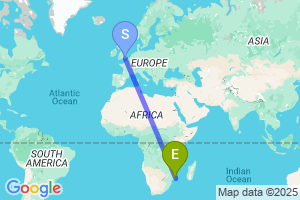 Map of the flight from London Gatwick to Inhambane