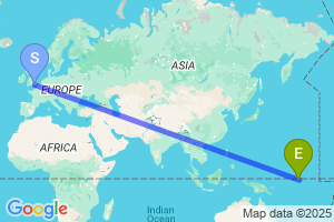 Map of the flight from London Gatwick to Nauru Island