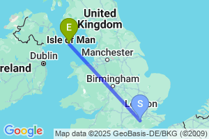 Map of the flight from London Gatwick to Castletown