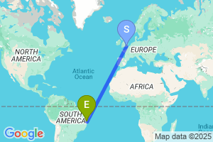 Map of the flight from London Gatwick to Ilheus