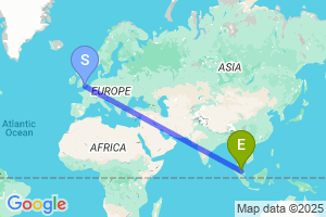 Map of the flight from London Gatwick to Ipoh