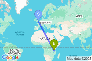 Map of the flight from London Gatwick to Iringa