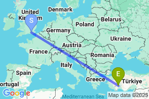 Map of the flight from London Gatwick to Isparta