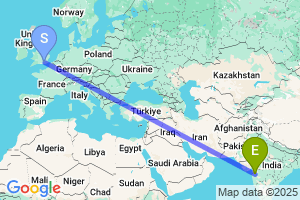 Map of the flight from London Gatwick to Nashik