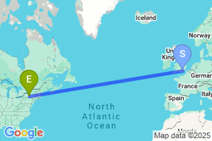 Map of the flight from London Gatwick to Ithaca