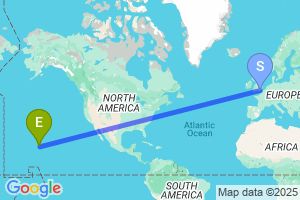 Map of the flight from London Gatwick to Hilo