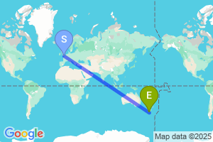 Map of the flight from London Gatwick to Invercargill