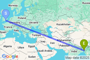 Map of the flight from London Gatwick to Agartala