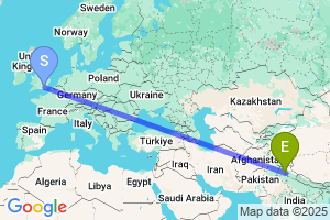 Map of the flight from London Gatwick to Chandigarh