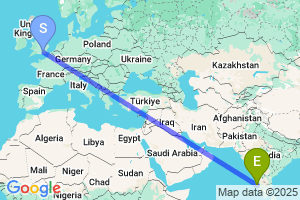 Map of the flight from London Gatwick to Mangalore