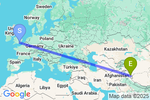 Map of the flight from London Gatwick to Leh