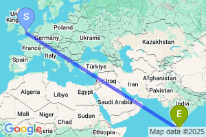 Map of the flight from London Gatwick to Madurai