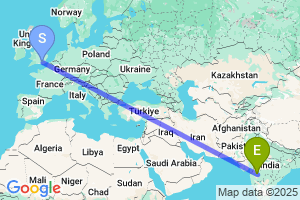 Map of the flight from London Gatwick to Aurangabad