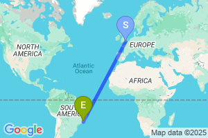 Map of the flight from London Gatwick to Zona da Mata