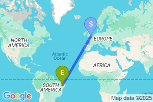 Map of the flight from London Gatwick to Juazeiro Do Norte