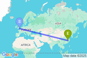 Map of the flight from London Gatwick to Jingdezhen