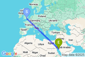 Map of the flight from London Gatwick to Jeddah