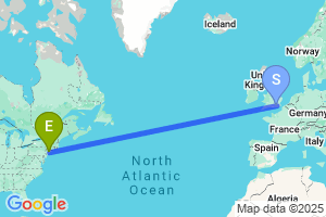 Map of the flight from London Gatwick to New York John F. Kennedy