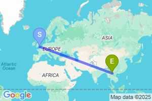 Map of the flight from London Gatwick to Jinghong