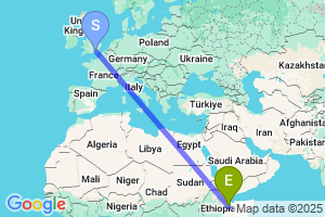 Map of the flight from London Gatwick to Jijiga