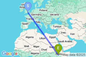 Map of the flight from London Gatwick to Jimma