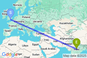 Map of the flight from London Gatwick to Jabalpur