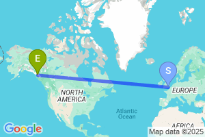 Map of the flight from London Gatwick to Juneau