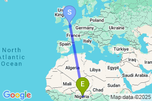 Map of the flight from London Gatwick to Jos