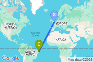 Map of the flight from London Gatwick to Joao Pessoa