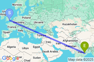 Map of the flight from London Gatwick to Jharsuguda