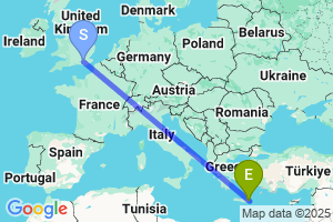 Map of the flight from London Gatwick to Sitia