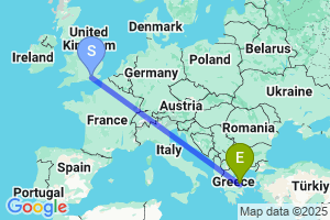 Map of the flight from London Gatwick to Skiathos